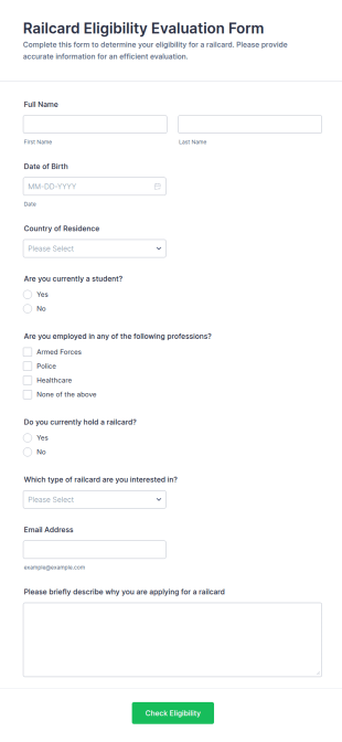 Railcard Eligibility Evaluation Form Template