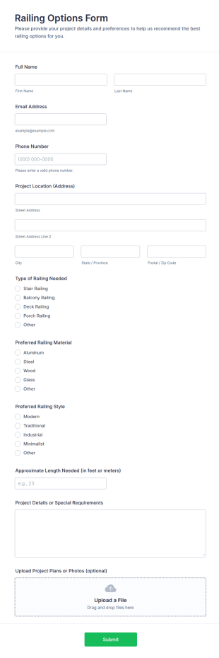 Railing Options Form Template