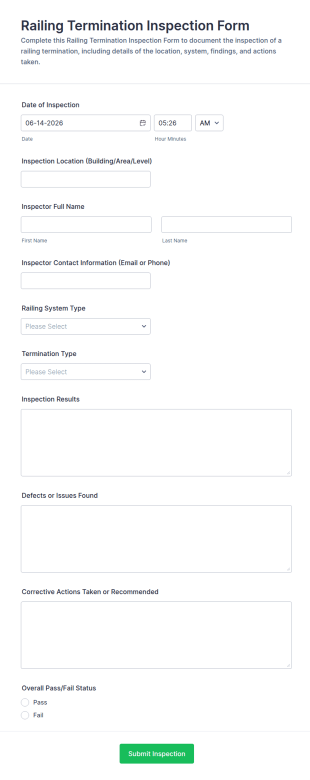 Railing Termination Inspection Form Template