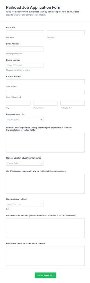 Railroad Job Application Form Template