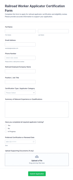 Railroad Worker Applicator Certification Form Template