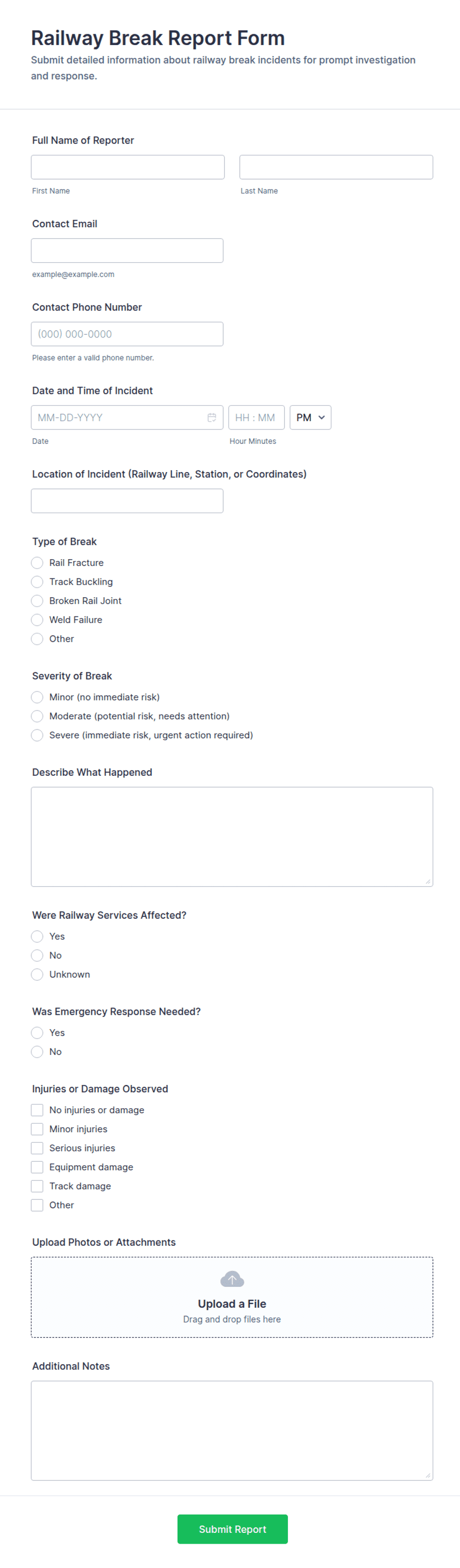 Railway Break Report Form Template | Jotform
