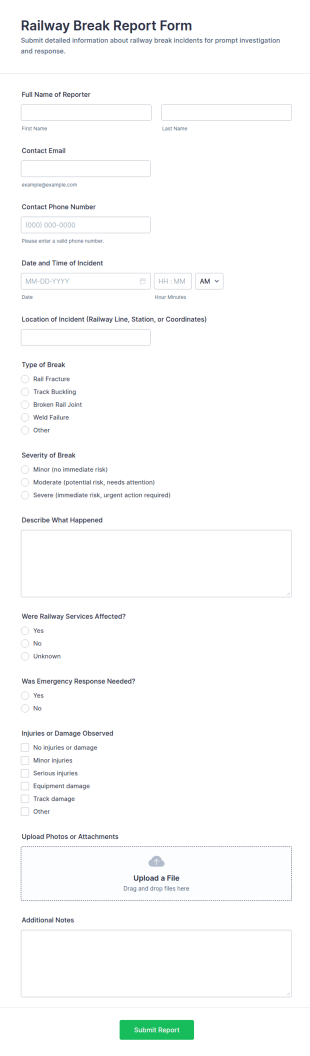 Railway Break Report Form Template