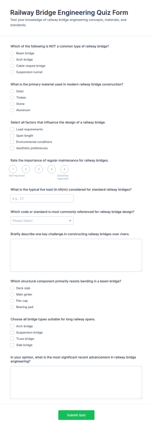 Railway Bridge Engineering Quiz Form Template
