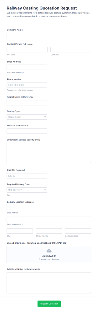 Railway Casting Quotation Request Form Template