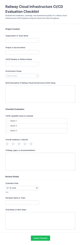 Railway Cloud Infrastructure CI/CD Evaluation Checklist Form Template