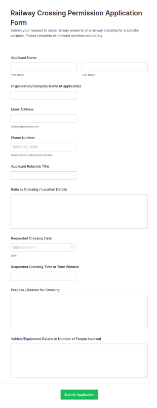 Railway Crossing Permission Application Form Template