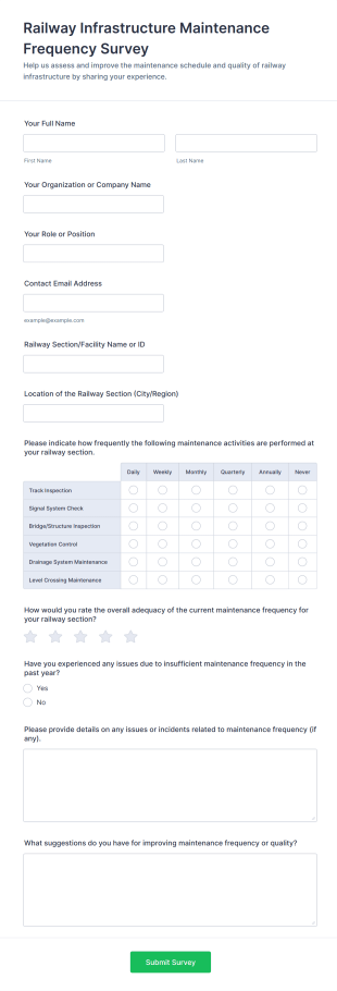 Railway Infrastructure Maintenance Frequency Survey Form Template