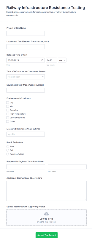 Railway Infrastructure Resistance Testing Form Template