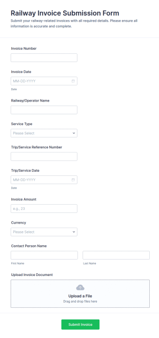 Railway Invoice Submission Form Template