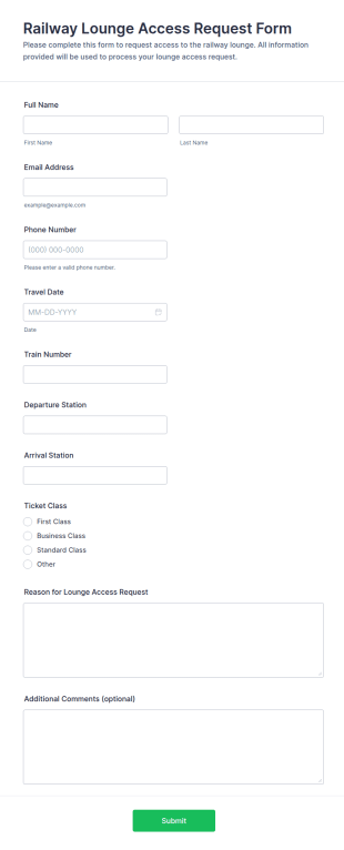 Railway Lounge Access Request Form Template