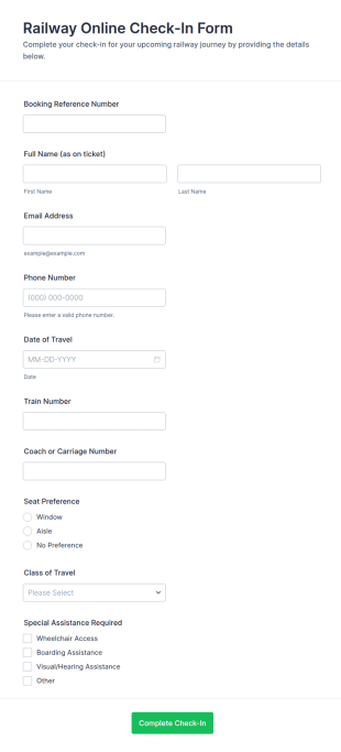 Railway Online Check In Form Template