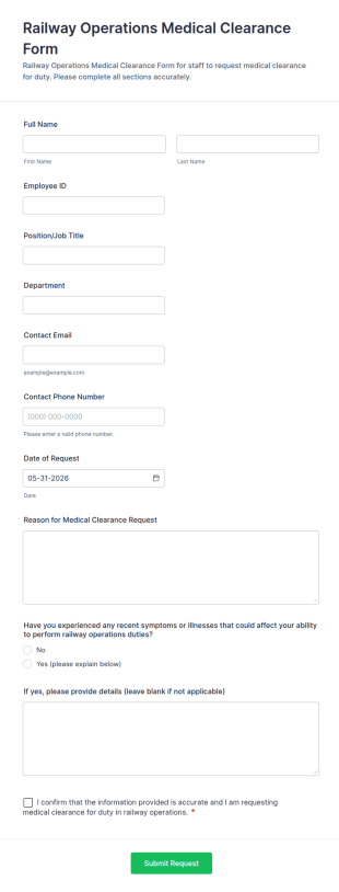 Railway Operations Medical Clearance Form Template