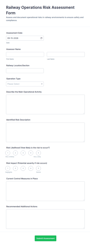 Railway Operations Risk Assessment Form Template