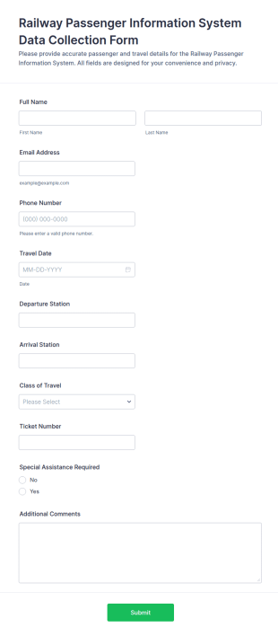 Railway Passenger Information System Data Collection Form Template