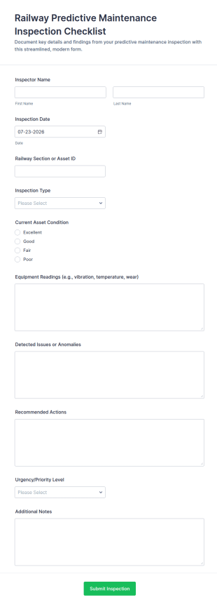 Railway Predictive Maintenance Inspection Checklist Form Template