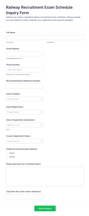 Railway Recruitment Exam Schedule Inquiry Form Template