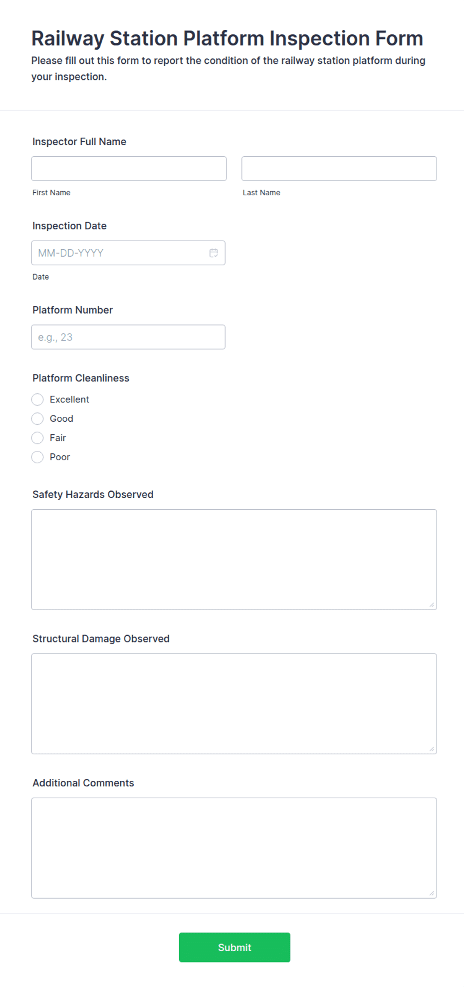 Railway Station Platform Inspection Form Template | Jotform