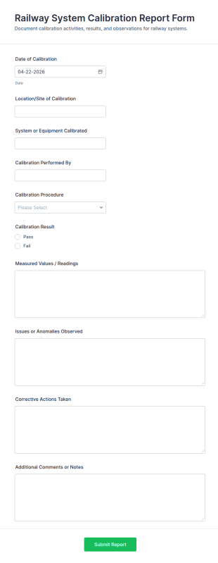 Railway System Calibration Report Form Template