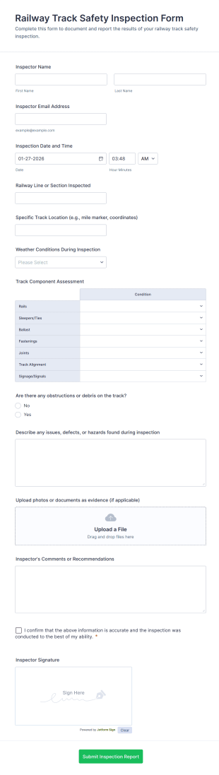 Railway Track Safety Inspection Form Template