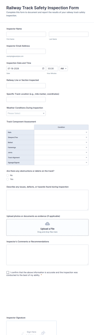 Railway Track Safety Inspection Form Template