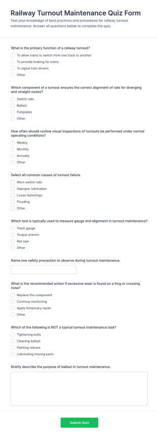 Railway Turnout Maintenance Quiz Form Template