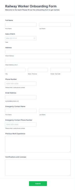 Railway Worker Onboarding Form Template