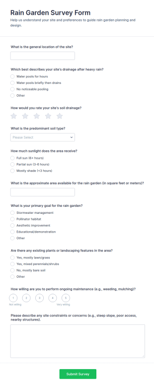 Rain Garden Survey Form Template