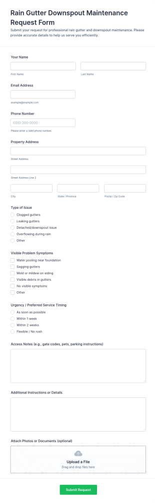 Rain Gutter Downspout Maintenance Request Form Template