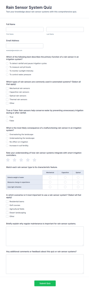 Rain Sensor System Quiz Form Template