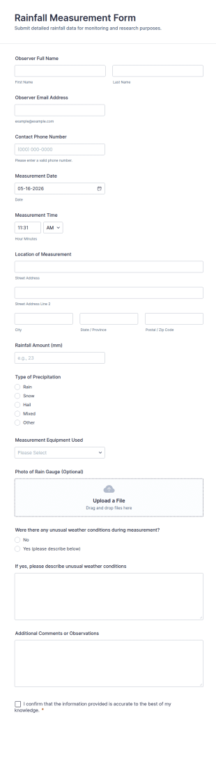 Rainfall Measurement Form Template