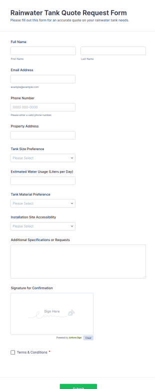 Rainwater Tank Quote Request Form Template