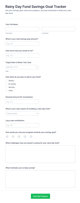 Rainy Day Fund Savings Goal Tracker Form Template