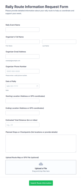 Rally Route Information Request Form Template