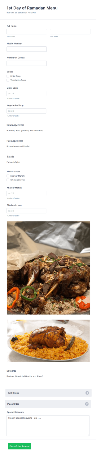 Ramadan Menu Order Form Template