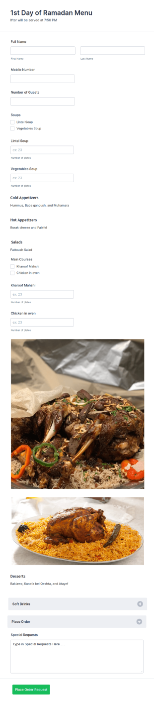 Ramadan Menu Order Form Template