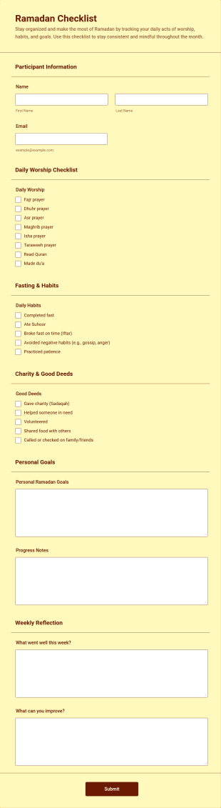 Ramadan Checklist Form Template