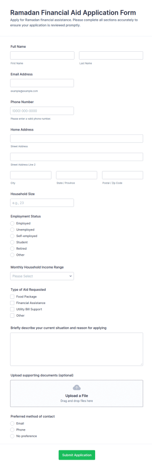 Ramadan Financial Aid Application Form Template