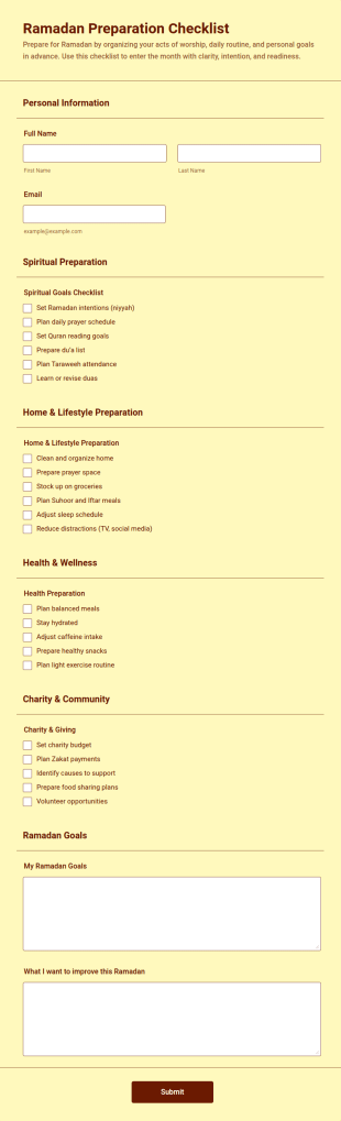 Ramadan Preparation Checklist Form Template