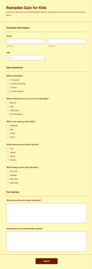 Ramadan Quiz For Kids Form Template
