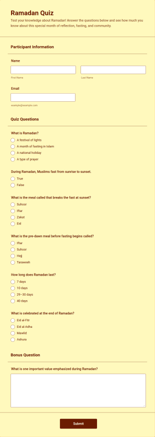 Ramadan Quiz Form Template
