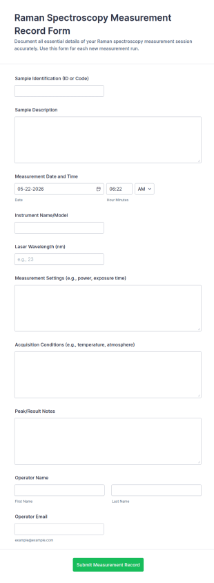 Raman Spectroscopy Measurement Record Form Template