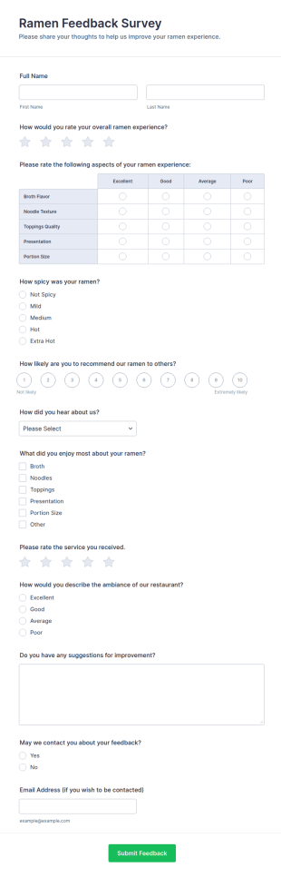 Ramen Feedback Survey Form Template