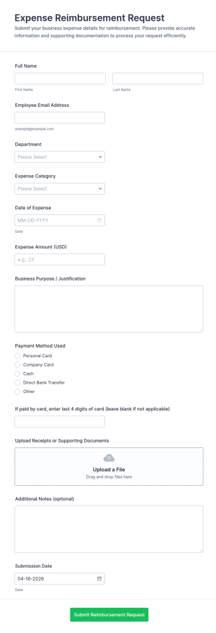 Ramp Expense Reimbursement Request Form Template