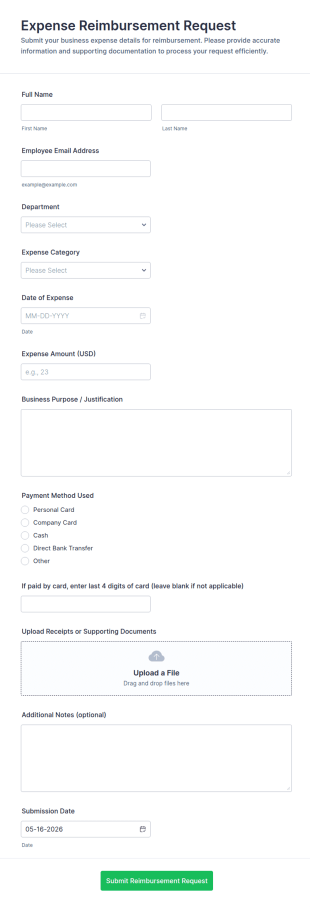 Ramp Expense Reimbursement Request Form Template