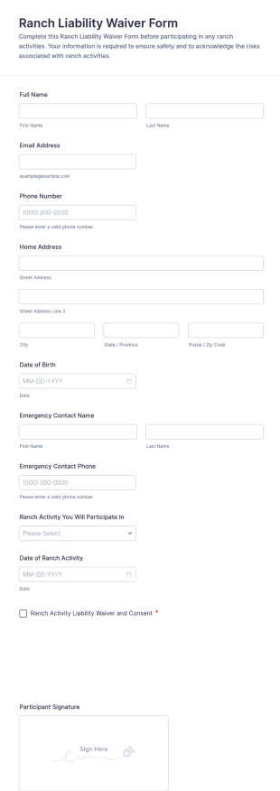 Ranch Liability Waiver Form Template
