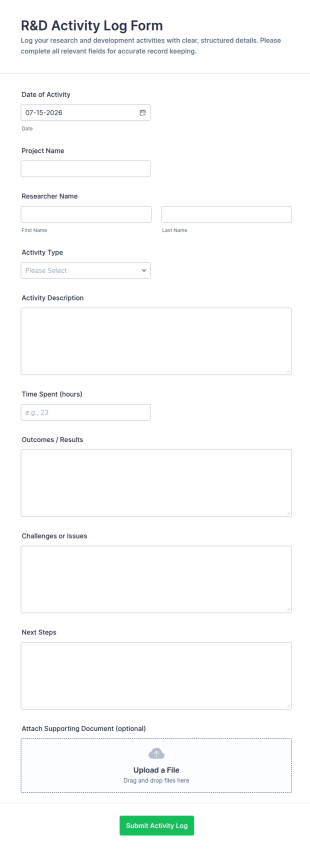R&D Activity Log Form Template
