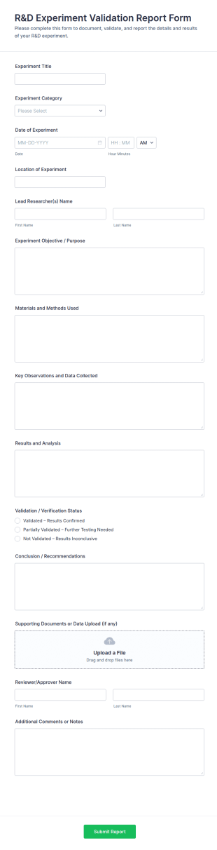 R&D Experiment Validation Report Form Template