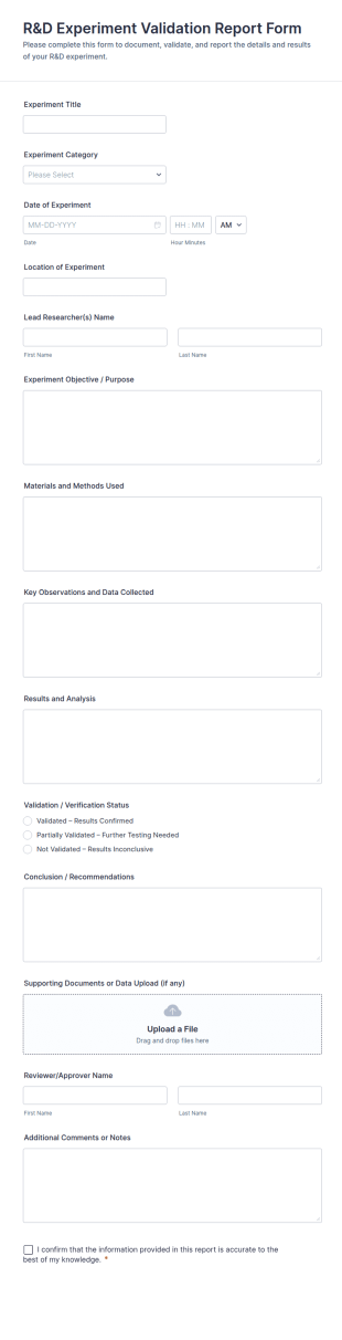 R&D Experiment Validation Report Form Template