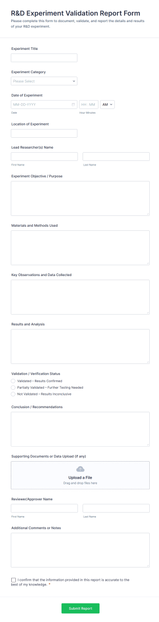 R&D Experiment Validation Report Form Template